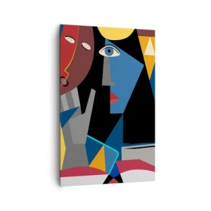 Cuadro sobre lienzo - Impresión de Imagen - Rostros cubistas en colores intensos - 80x120cm - Conversación cubista - Decoración de pared moderna para salón y dormitorio ARTTOR