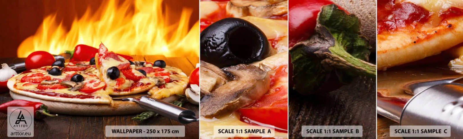 Muestra de fotomural autoadhesivo Deluxe Sticker - Desde Italia con amor - Gastronomía, Pizza, Italia - 100x30 cm