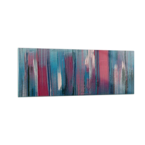 Cuadro sobre vidrio - Impresiones sobre Vidrio - Formas verticales abstractas en tonos azules y rojos. - 140x50cm - Composición vertical en azul y rojo - Decoración de pared moderna para salón y dormitorio ARTTOR