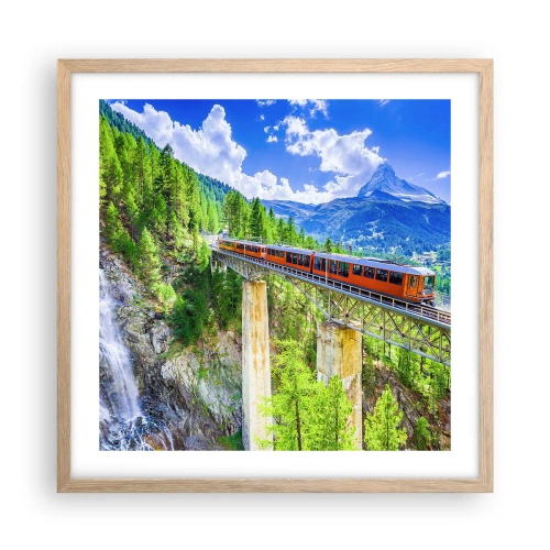 Póster en marco roble claro - Ferrocarril a los Alpes - 50x50 cm