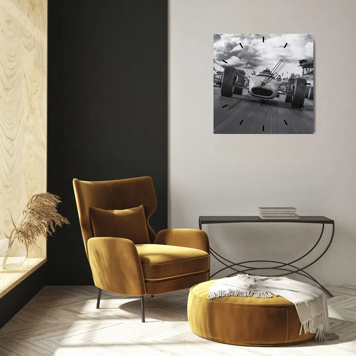 Reloj de pared - Reloj de vidrio - Carrera de coches clásicos en movimiento - 30x30cm - ¡Hay poder! - Decoración de pared moderna para salón y dormitorio ARTTOR
