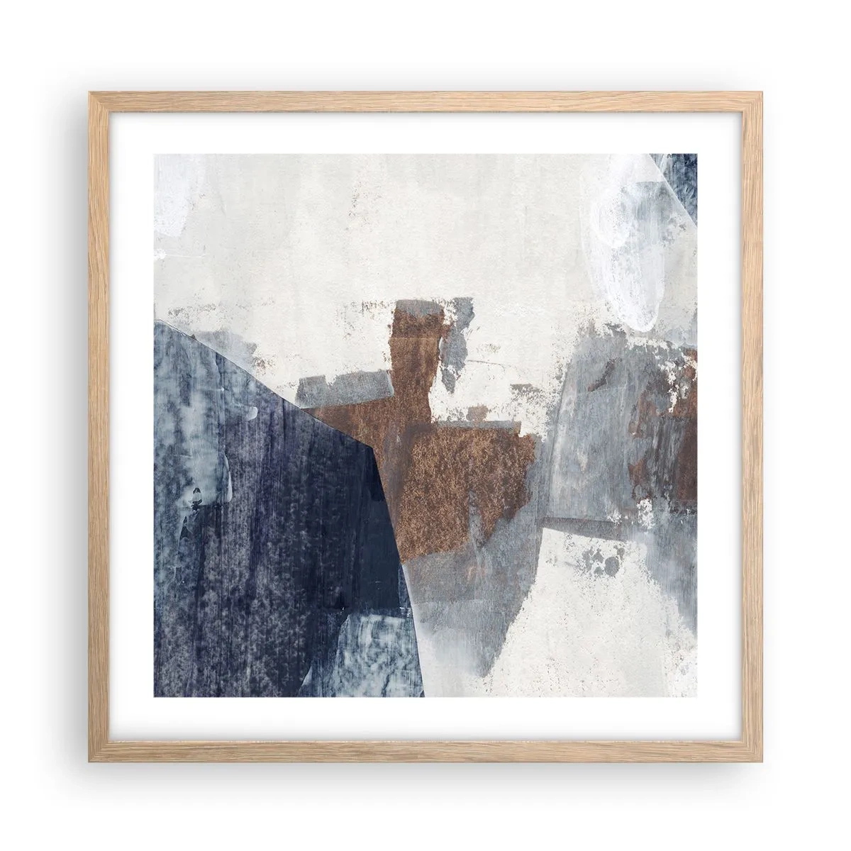 Póster en marco roble claro - Formas azules y marrones - 50x50 cm