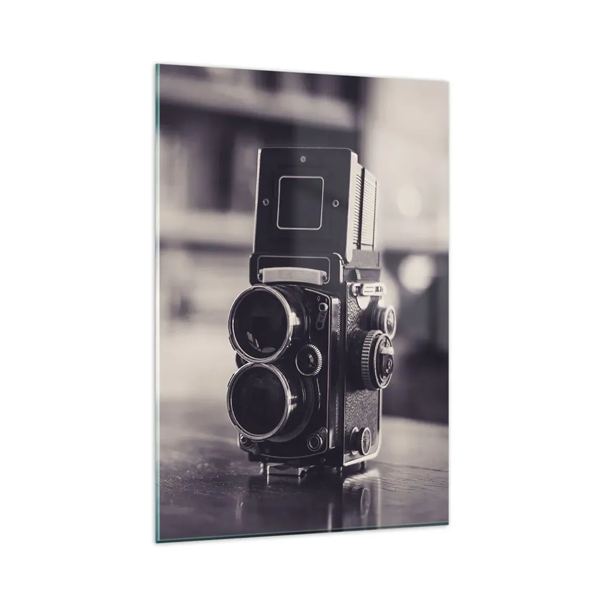 Cuadro sobre vidrio - Impresiones sobre Vidrio - Cámara antigua en blanco y negro - 80x120cm - La magia de la fotografía antigua - Decoración de pared moderna para salón y dormitorio ARTTOR