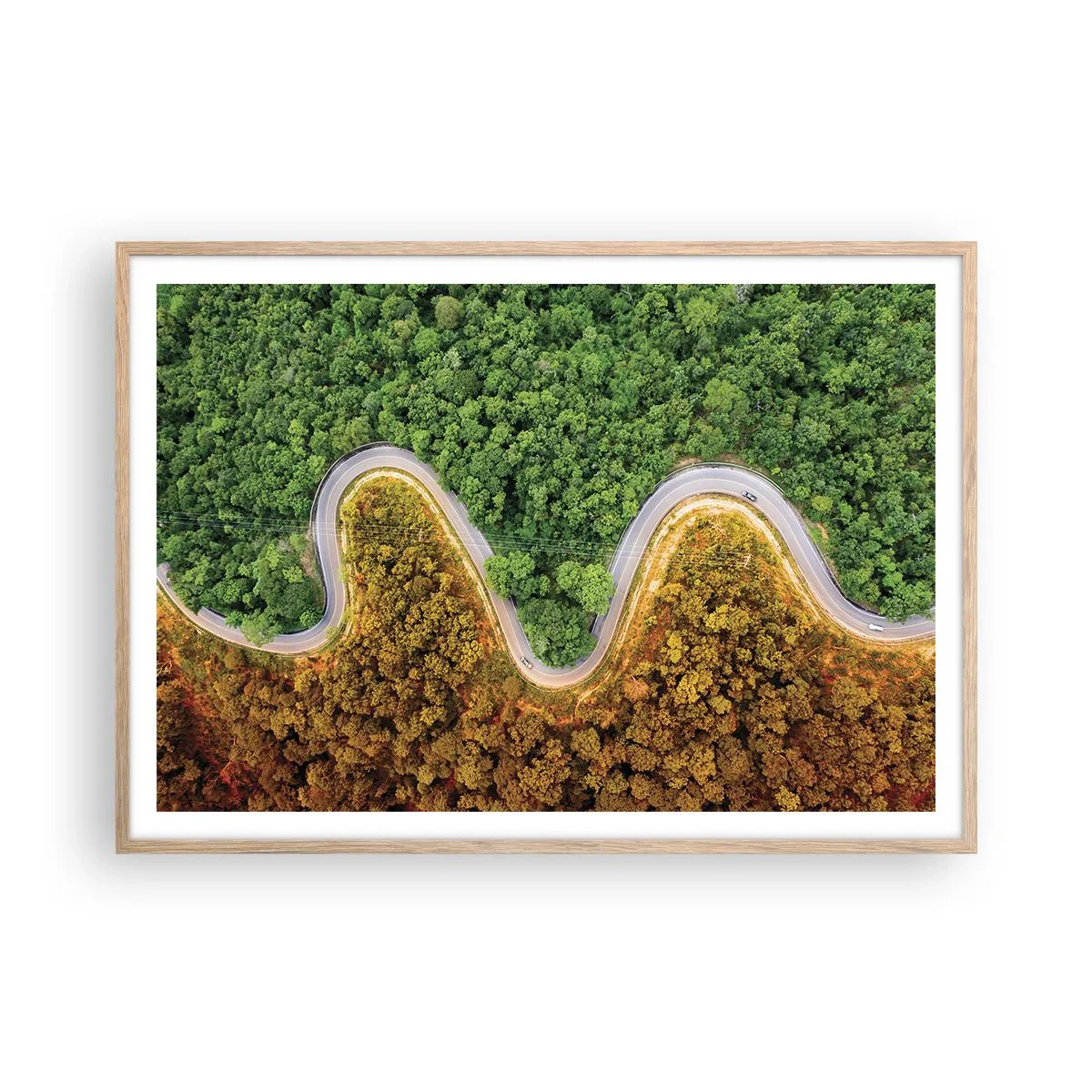 Póster en marco roble claro - Frontera serpenteante - 100x70 cm