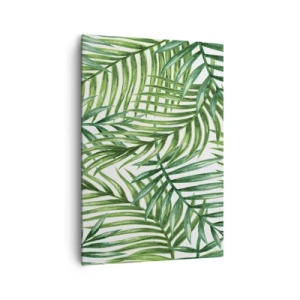 Cuadro sobre lienzo - Impresión de Imagen - Hojas de palmera tropical verde sobre un fondo claro - 70x100cm - Bajo el verde - Decoración de pared moderna para salón y dormitorio ARTTOR