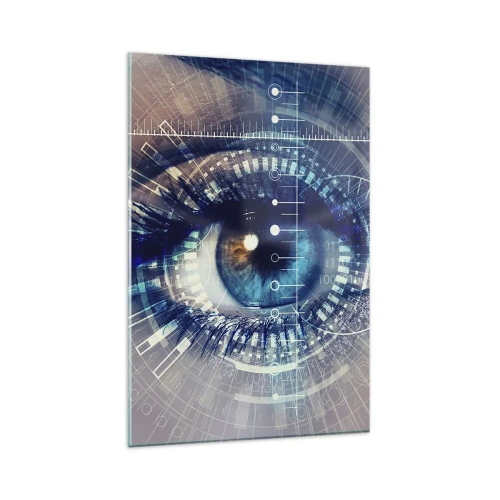 Cuadro sobre vidrio - Impresiones sobre Vidrio - Un ojo tecnológico con una interfaz futurista - 80x120cm - Crees que me conoces - Decoración de pared moderna para salón y dormitorio ARTTOR
