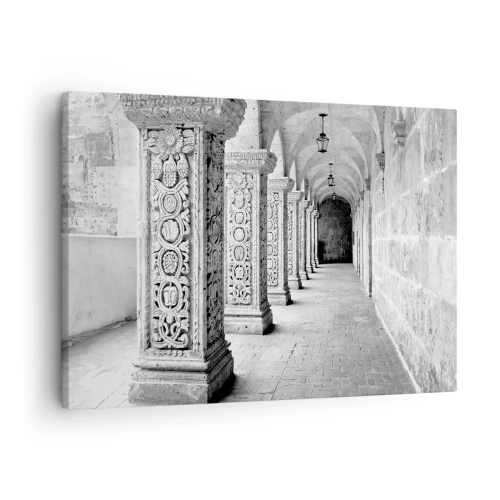 Cuadro sobre lienzo - Impresión de Imagen - Columnas históricas en una toma monocromática - 70x50cm - ¿Y adónde nos llevará...? - Decoración de pared moderna para salón y dormitorio ARTTOR
