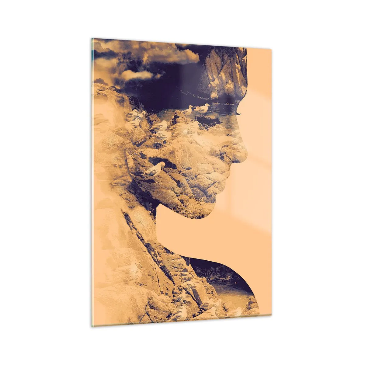 Cuadro sobre vidrio - Impresiones sobre Vidrio - Silueta de una mujer con motivo de paisaje y pájaros. - 50x70cm - Hermosa por naturaleza - Decoración de pared moderna para salón y dormitorio ARTTOR