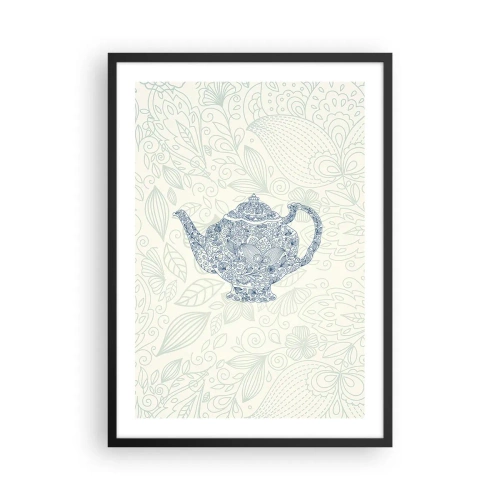 Póster en marco negro - Una ilustración decorativa de una tetera con un patrón sutil sobre un fondo claro. - 50x70cm - El encanto del té - Decoración de pared moderna para salón y dormitorio ARTTOR