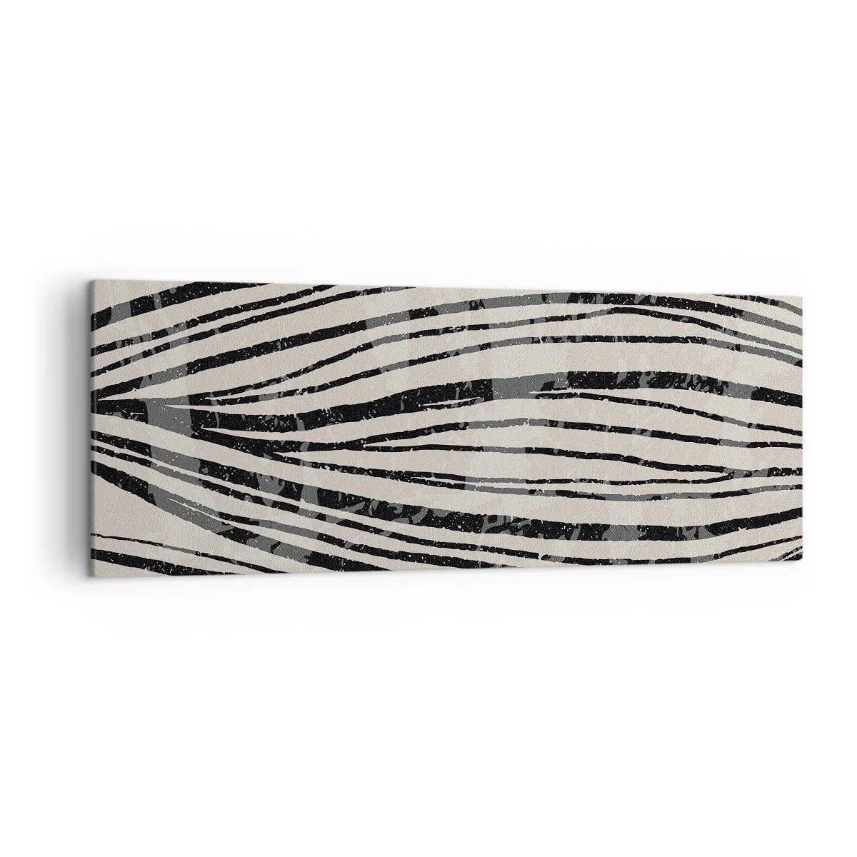 Cuadro sobre lienzo - Impresión de Imagen - Ondas abstractas en tonos blanco y negro - 140x50cm - Salpicadura de líneas - Decoración de pared moderna para salón y dormitorio ARTTOR