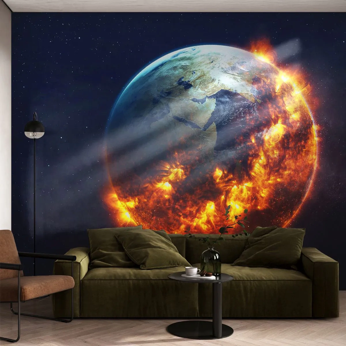 Fotomural Standard Eco - La llama del apocalipsis - Cosmos, Planeta Tierra, Llamas de fuego - 200x140 cm