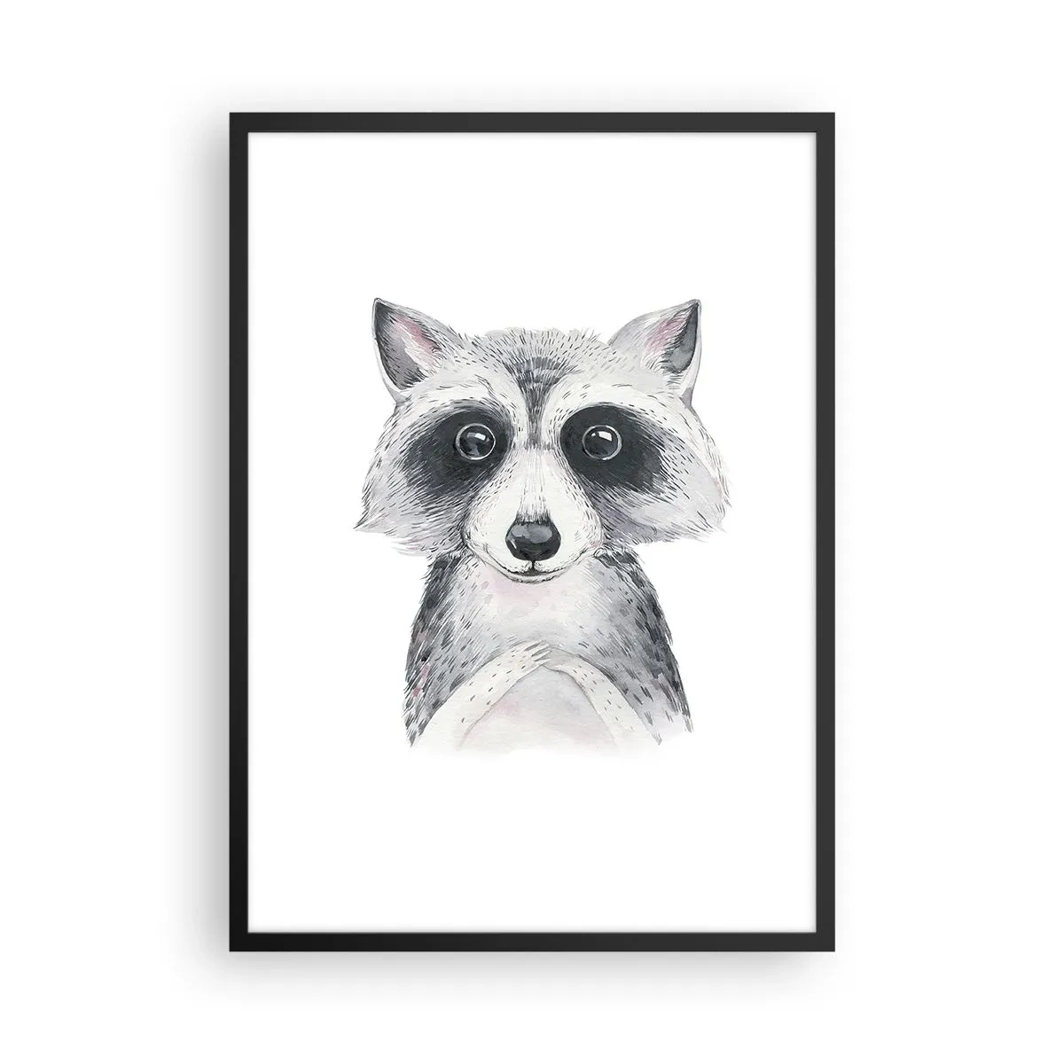 Póster en marco negro - Un lindo mapache representado sobre un fondo blanco. - 50x70cm - Un momento para la emoción - Decoración de pared moderna para salón y dormitorio ARTTOR