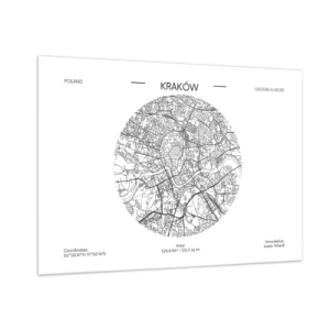 Cuadro sobre vidrio - Impresiones sobre Vidrio - Un mapa de Cracovia en un estilo de ilustración en blanco y negro - 100x70cm - Anatomía de Cracovia - Decoración de pared moderna para salón y dormitorio ARTTOR