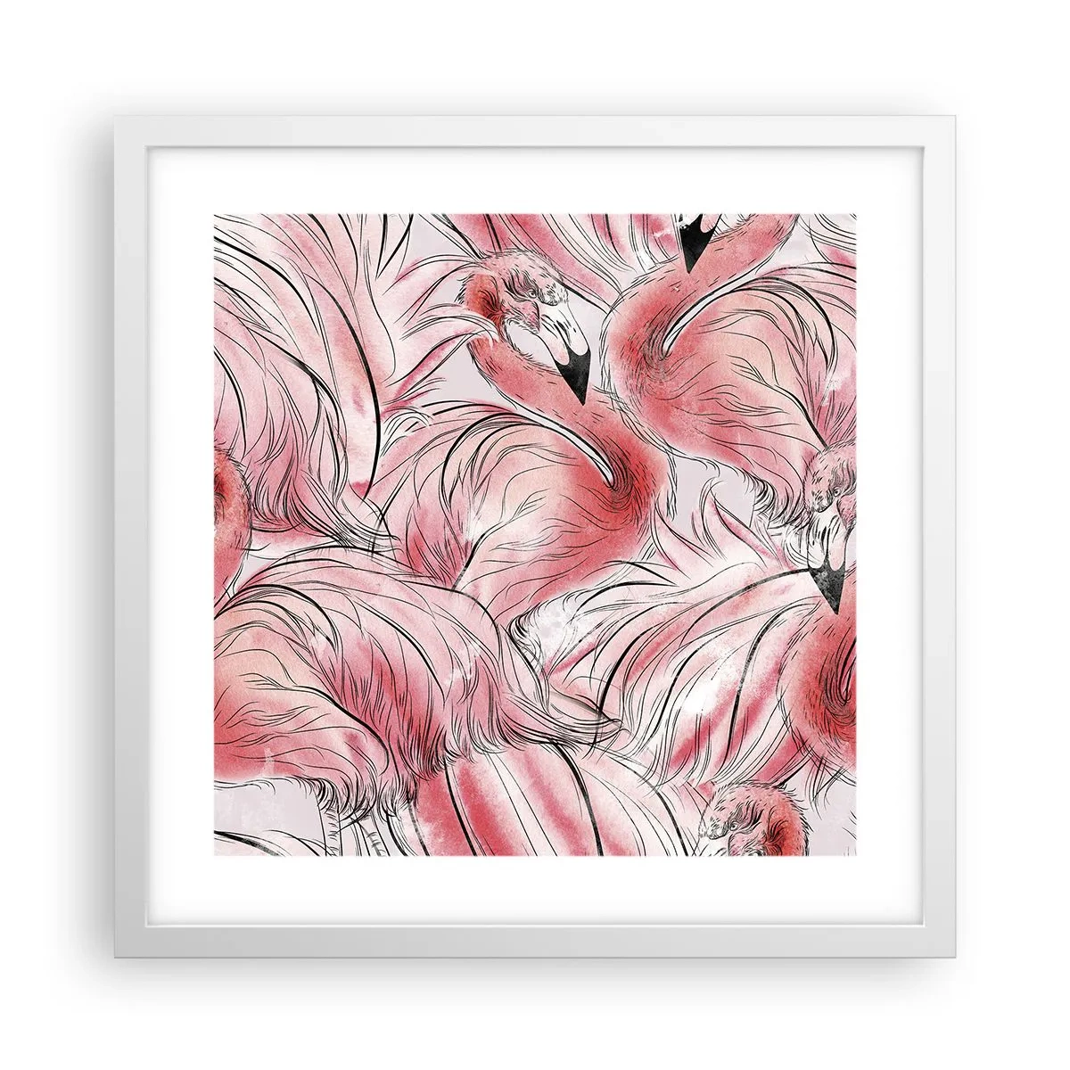 Póster en marco blanco - Ballet de aves - 40x40 cm