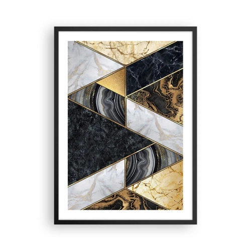 Póster en marco negro - Geometría de mármol en tonos dorados, negros y blancos. - 50x70cm - Collage de piedras - Decoración de pared moderna para salón y dormitorio ARTTOR