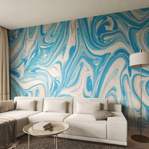 Fotomural Premium Sand - Llanura de inundación turquesa - Abstracción, Pedazo, Patrón moderno - 450x315 cm