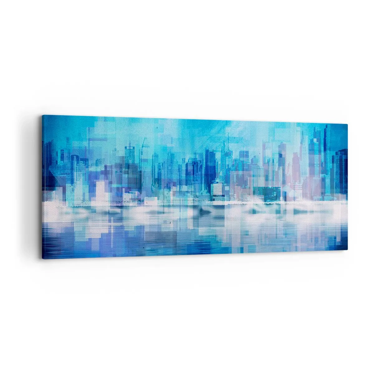 Cuadro sobre lienzo - Impresión de Imagen - Panorama abstracto de la ciudad en tonos azules - 120x50cm - La urbe azul - Decoración de pared moderna para salón y dormitorio ARTTOR