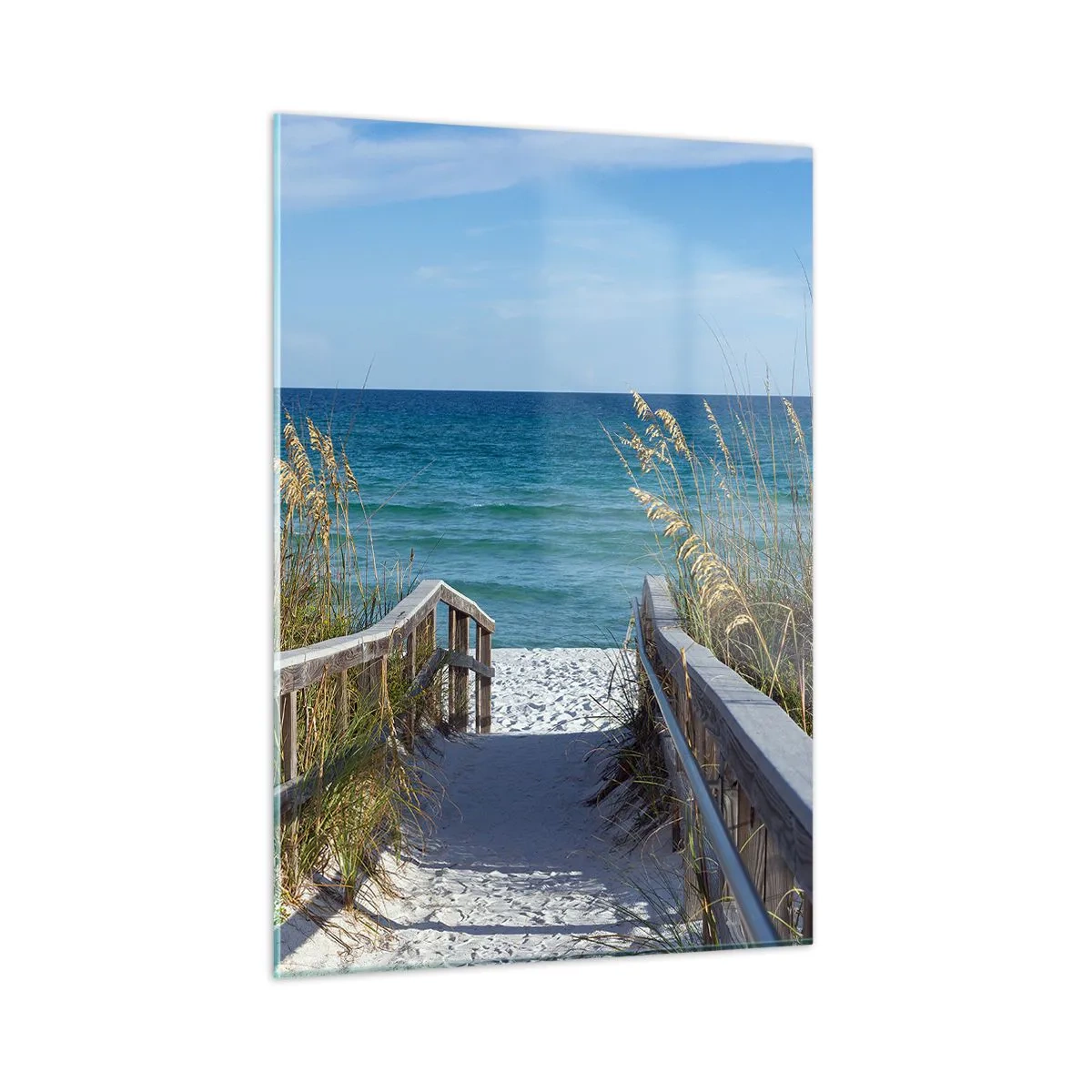 Cuadro sobre vidrio - Impresiones sobre Vidrio - Camino a la playa con vistas al mar - 50x70cm - En el sol, en el viento - Decoración de pared moderna para salón y dormitorio ARTTOR