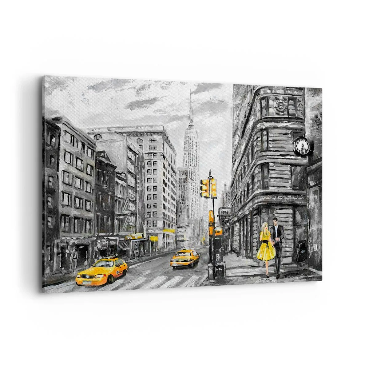 Cuadro sobre lienzo - Impresión de Imagen - Calle de Nueva York con acentos amarillos - 120x80cm - Una de las muchas historias de la gran manzana - Decoración de pared moderna para salón y dormitorio ARTTOR