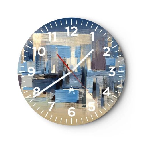 Reloj de pared - Reloj de vidrio - Construcción azul - 30x30 cm