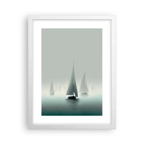 Póster en marco blanco - Día de niebla en alta mar - 30x40 cm