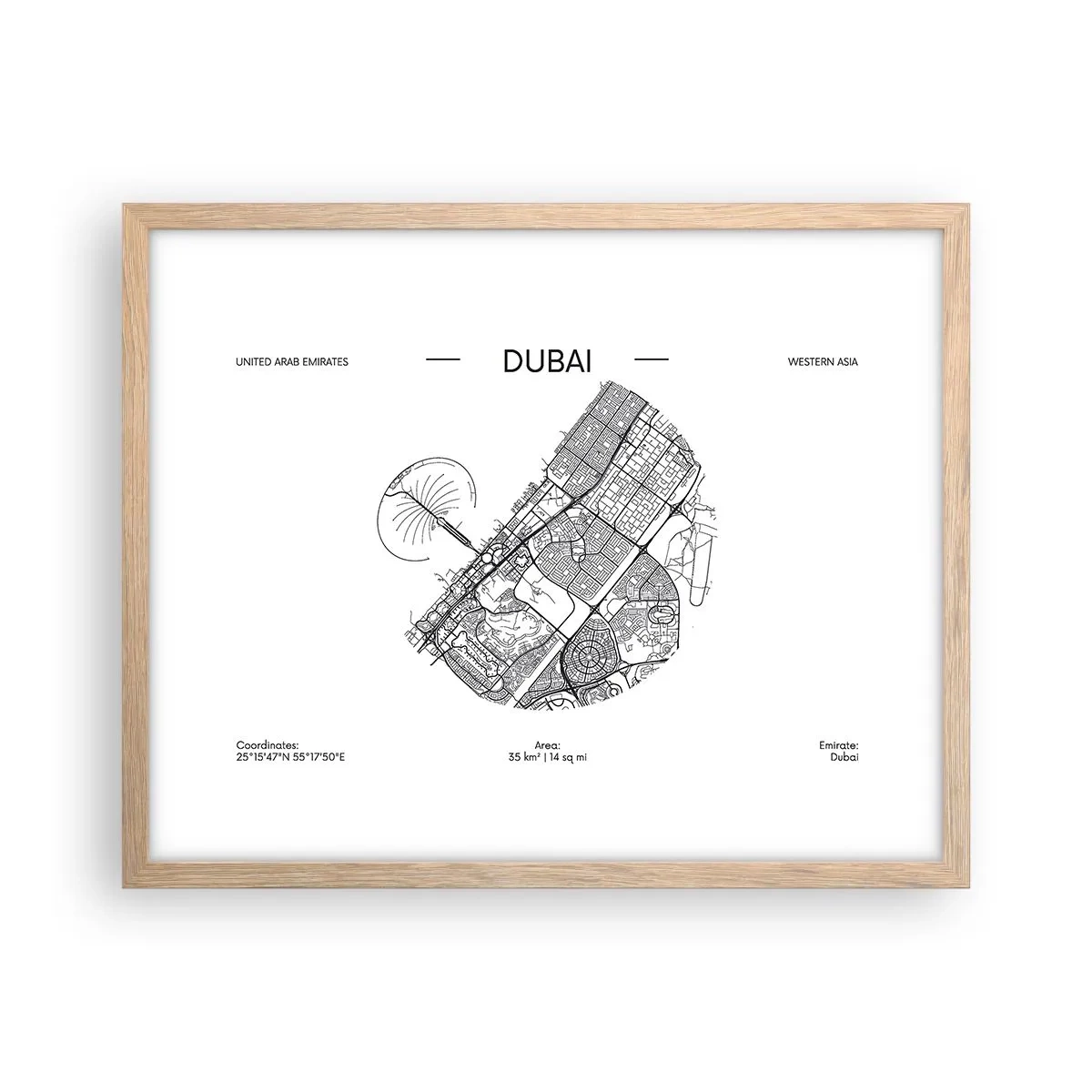 Póster en marco roble claro - Anatomía de Dubái - 50x40 cm