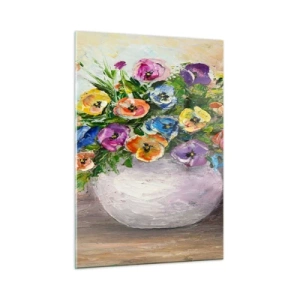 Cuadro sobre vidrio - Impresiones sobre Vidrio - Un ramo de flores de colores en un jarrón blanco. - 50x70cm - Bodegón con jarrón blanco - Decoración de pared moderna para salón y dormitorio ARTTOR