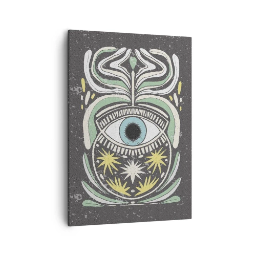 Cuadro sobre lienzo - Impresión de Imagen - Un ojo simbólico rodeado de patrones abstractos. - 50x70cm - Rituales tribales - Decoración de pared moderna para salón y dormitorio ARTTOR