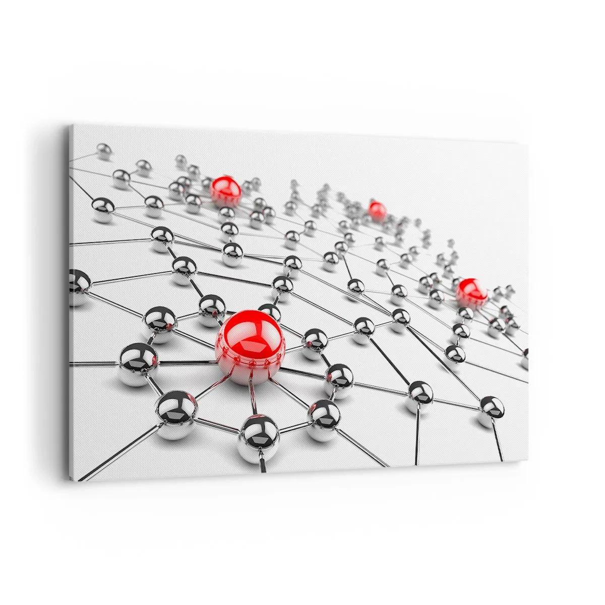 Cuadro sobre lienzo - Impresión de Imagen - Una red de bolas metálicas con acentos rojos. - 120x80cm - Una red plateada - Decoración de pared moderna para salón y dormitorio ARTTOR