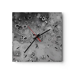 Reloj de pared - Reloj de vidrio - Patrón abstracto de burbujas en blanco y negro - 30x30cm - Como un paisaje lunar - Decoración de pared moderna para salón y dormitorio ARTTOR