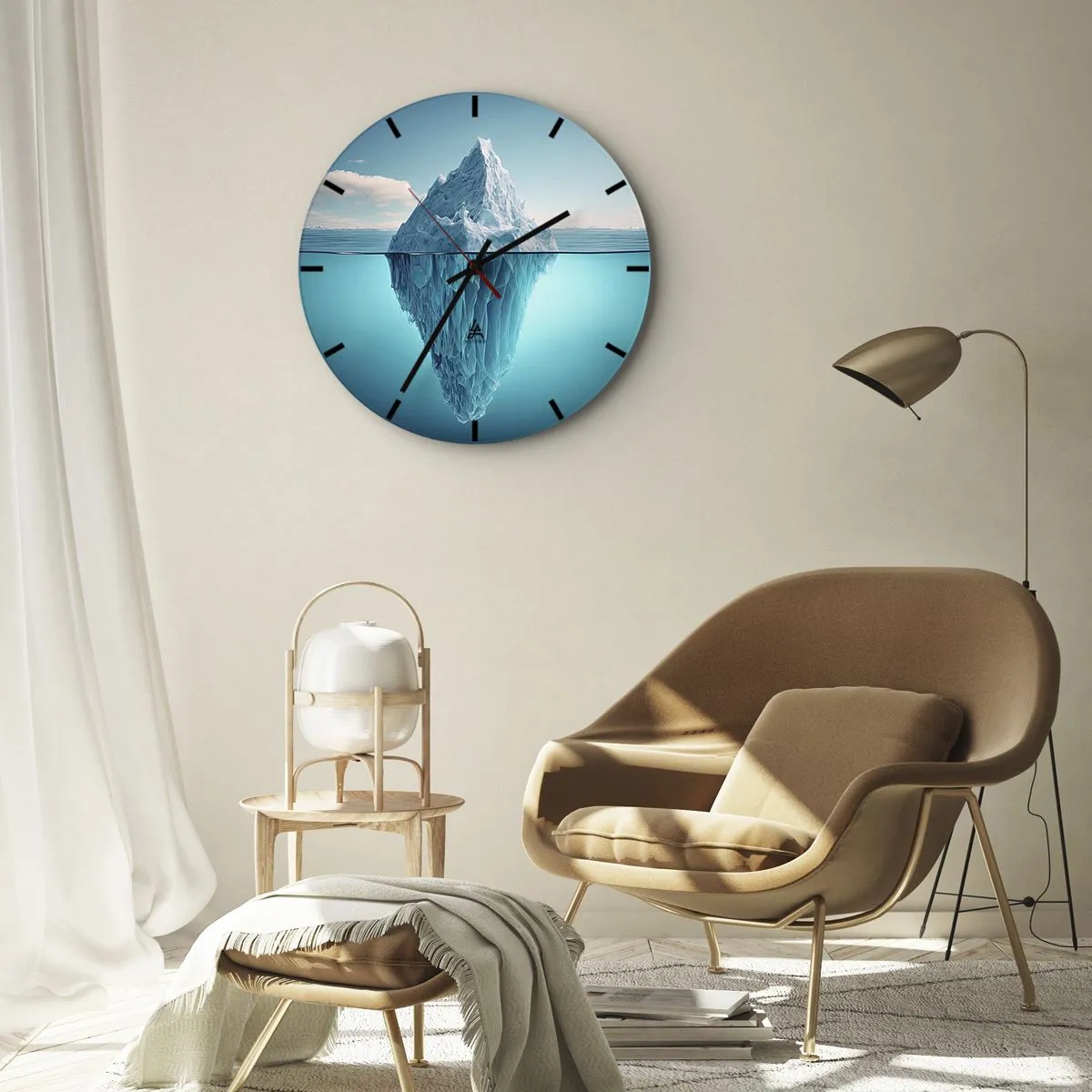 Reloj de pared - Reloj de vidrio - Un iceberg flotando en el océano con su parte submarina visible. - 30x30cm - El trono de hielo - Decoración de pared moderna para salón, cocina y dormitorio ARTTOR