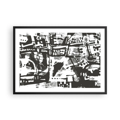Póster en marco negro - Patrón retro monocromático abstracto - 70x50cm - ¿Orden o caos? - Decoración de pared moderna para salón y dormitorio ARTTOR