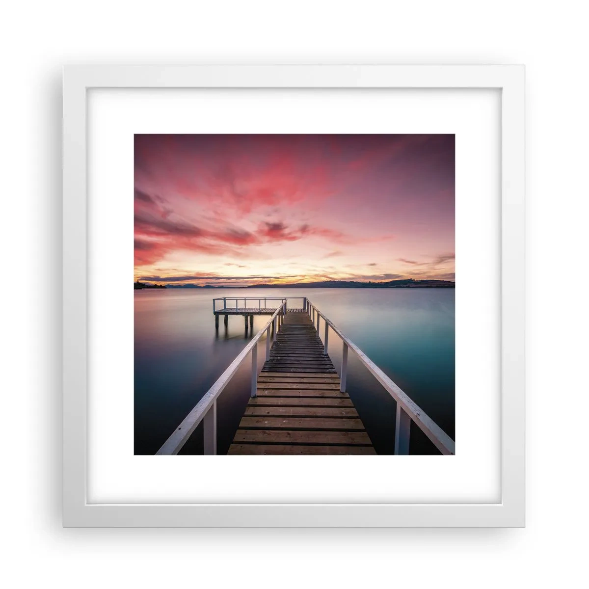 Póster en marco blanco - La suave llama del atardecer - 30x30 cm