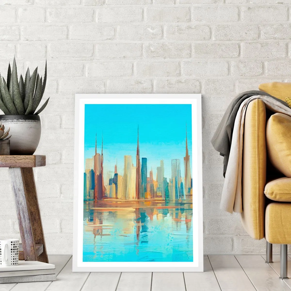 Póster en marco blanco - Metrópolis soleada - 70x100 cm