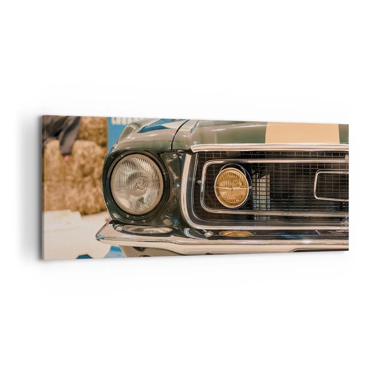 Cuadro sobre lienzo - Impresión de Imagen - Un coche retro icónico en un entorno clásico. - 120x50cm - Encuentro con una leyenda - Decoración de pared moderna para salón y dormitorio ARTTOR
