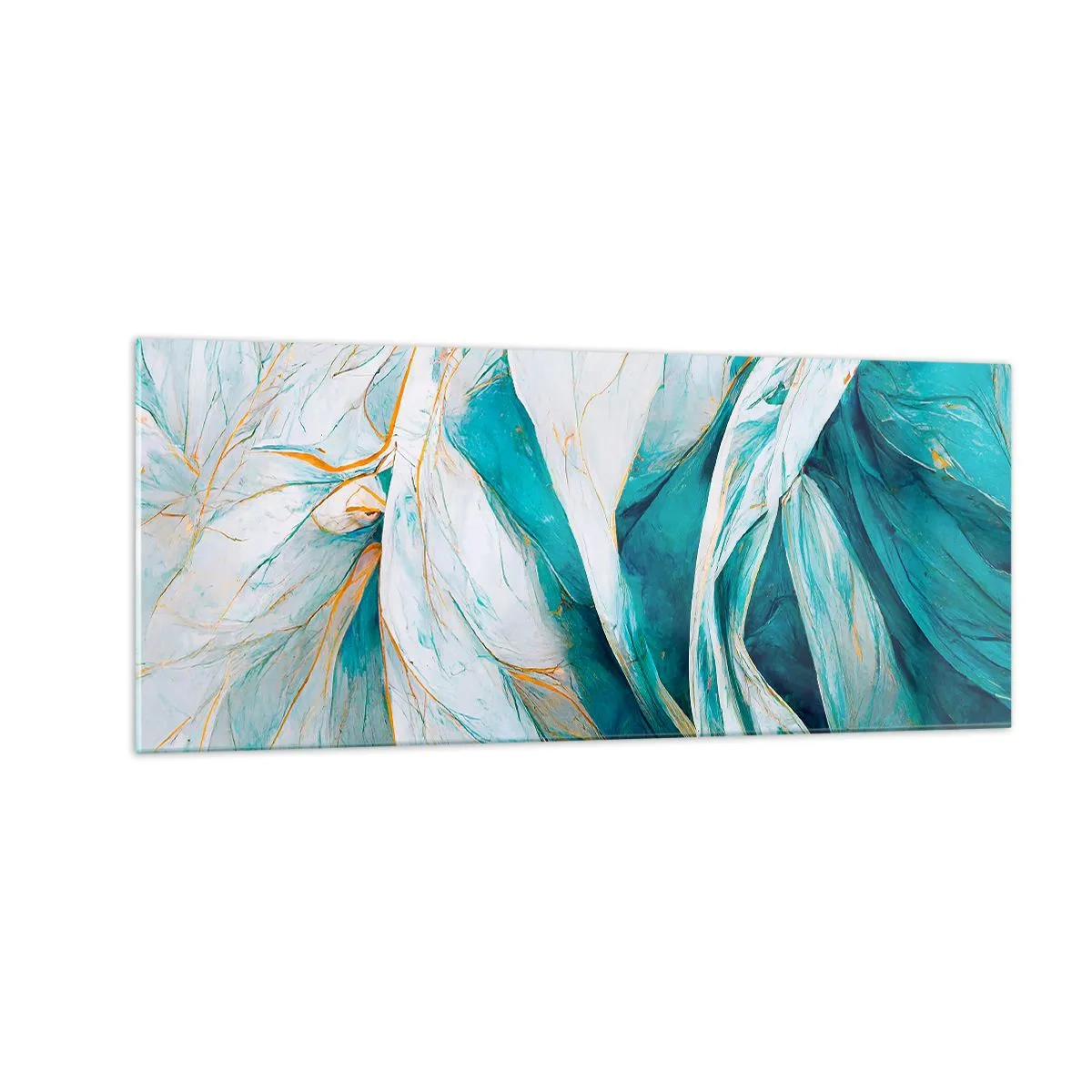Cuadro sobre vidrio - Impresiones sobre Vidrio - Abstracción azul con motivos dorados - 100x40 cm