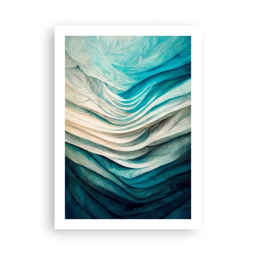 Póster - Composición abstracta de ondas en tonos azules y beige. - 50x70cm - Azul insaciable - Decoración de pared moderna para salón y dormitorio ARTTOR