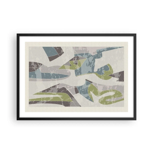 Póster en marco negro - Formas abstractas en verde y azul sobre un fondo claro - 70x50cm - Composición tras vidriera - Decoración de pared moderna para salón y dormitorio ARTTOR