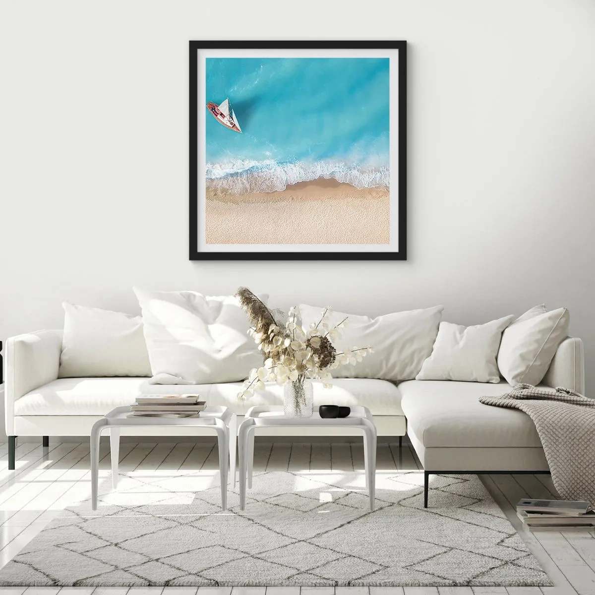 Póster en marco negro - Frontera celeste y dorada - 50x50 cm