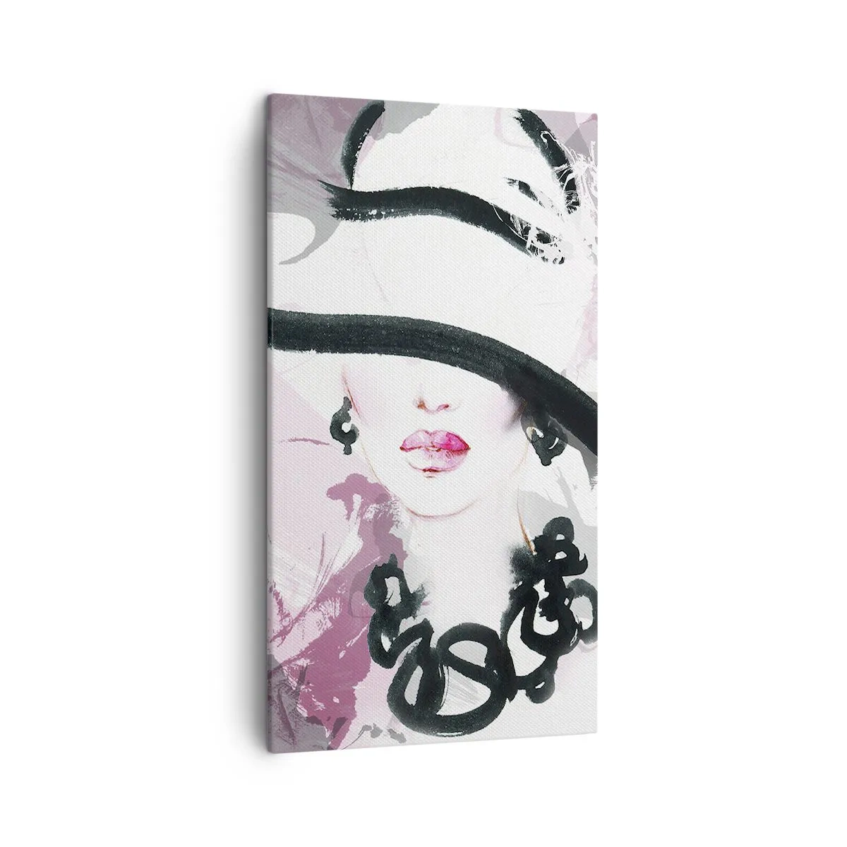 Cuadro sobre lienzo - Impresión de Imagen - Retrato de una dama en negro y rosa - 45x80 cm