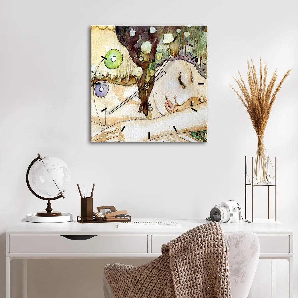 Reloj de pared - Reloj de vidrio - Sueño esmeralda y violeta - 40x40 cm