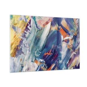 Cuadro sobre vidrio - Impresiones sobre Vidrio - Abstracción dinámica con pinceladas gruesas - 100x70cm - Confusión de colores - Decoración de pared moderna para salón y dormitorio ARTTOR