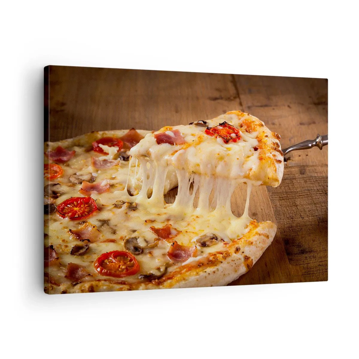 Cuadro sobre lienzo - Impresión de Imagen - Pizza con queso fibroso - 70x50cm - Una obra maestra del arte italiano - Decoración de pared moderna para salón y dormitorio ARTTOR