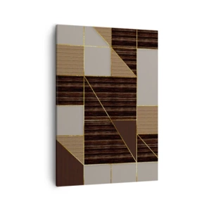 Cuadro sobre lienzo - Impresión de Imagen - Patrones geométricos en tonos marrones con líneas doradas. - 50x70cm - Un mosaico de marrones y dorados - Decoración de pared moderna para salón y dormitorio ARTTOR