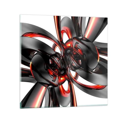 Cuadro sobre vidrio - Impresiones sobre Vidrio - Movimiento en grafito y rojo - 70x70 cm