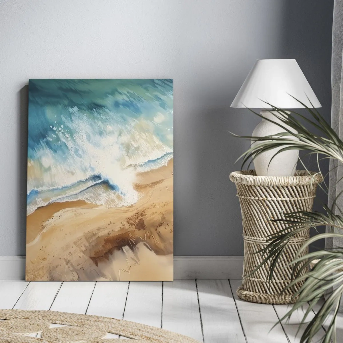 Cuadro sobre lienzo - Impresión de Imagen - Una ola del mar rompiendo contra la orilla arenosa - 80x120cm - Olas recurrentes - Decoración de pared moderna para salón y dormitorio ARTTOR