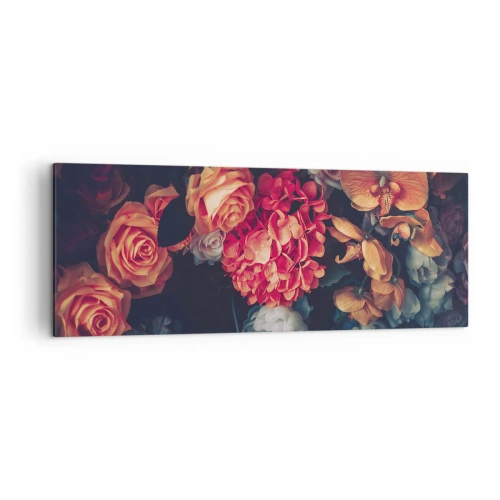 Cuadro sobre lienzo - Impresión de Imagen - Un ramo de varias flores en tonos oscuros. - 140x50cm - Como los maestros holandeses - Decoración de pared moderna para salón y dormitorio ARTTOR