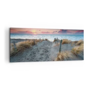 Cuadro sobre lienzo - Impresión de Imagen - Camino que conduce a la playa al atardecer - 120x50cm - Se derramó un arco iris de luminosidad.... - Decoración de pared moderna para salón y dormitorio ARTTOR
