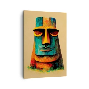 Cuadro sobre lienzo - Impresión de Imagen - Estatua colorida de la Isla de Pascua - 50x70cm - Escultural, pero simpática - Decoración de pared moderna para salón y dormitorio ARTTOR