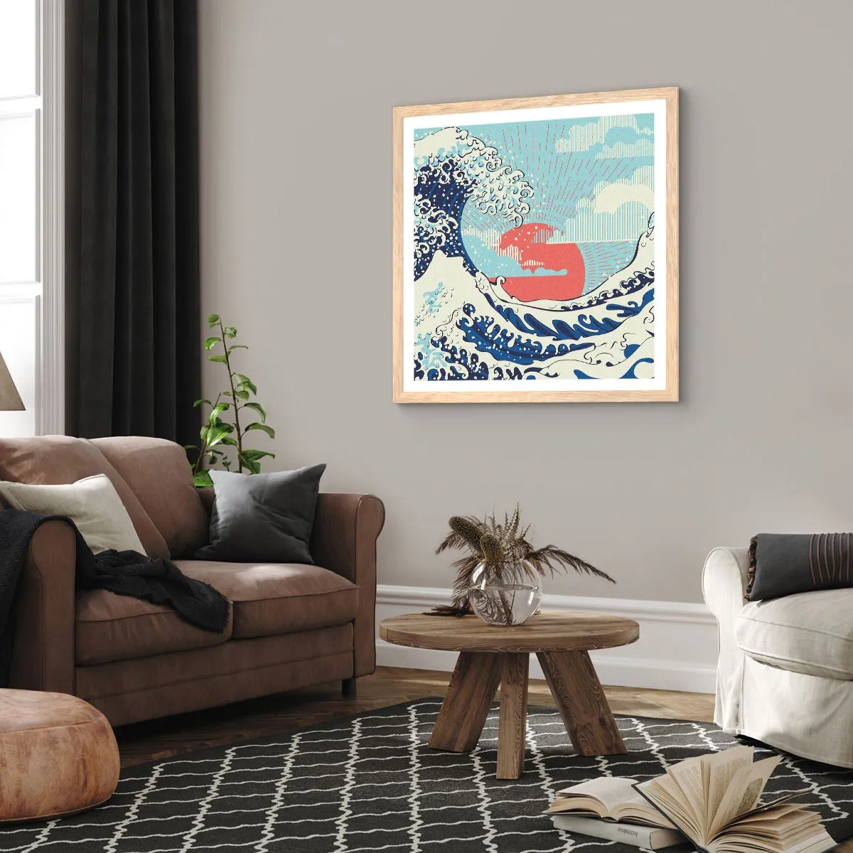 Póster en marco roble claro - De inspiración japonesa - 30x30 cm